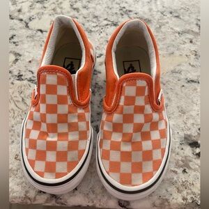 Previously Loved Vans Kids Melon and White Checkered Slip-On Sneakers